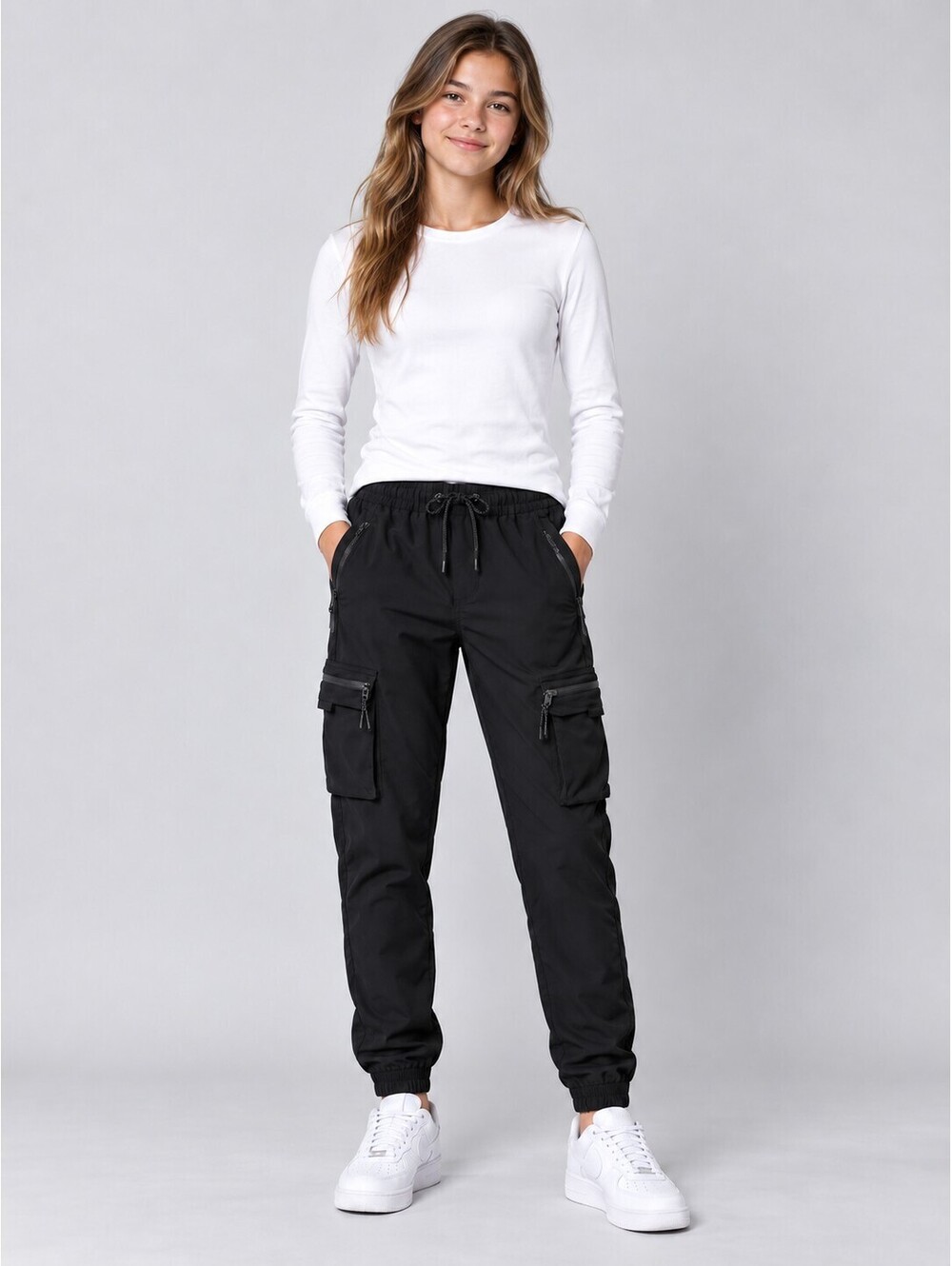 Six Lincoln Tech Stretch Black Cargo Jogger Pants Size 14 L
